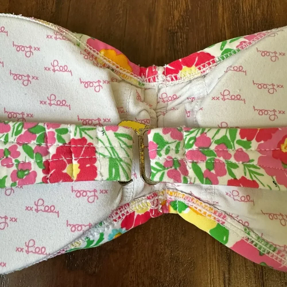 LILLY PULITZER Bandeau Bikini Top Floral Ruffled Padded Strapless